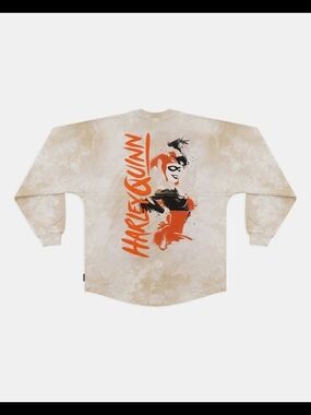 Harley Quinn Graphic Spirit Jersey Puff Print Long Sleeve Tee - Beige/Orange